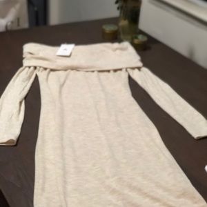 Off the shoulder tan dress